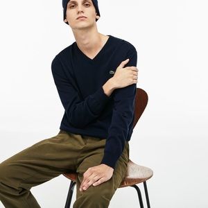 Men’s Navy Lacoste V-Neck Sweater